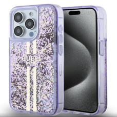 Guess Aizmugurējais vāciņš Guess Apple iPhone 15 Pro PC/TPU Liquid Glitter Gold Stripe Case