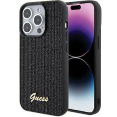 Guess Aizmugurējais vāciņš Guess - iPhone 15 Pro HC PU DISCO SCRIPT METAL Black