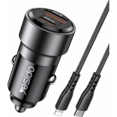 Yesido Auto lādētāji yesido  Y54 60W Fast Charging Car Charger | With TC to IP cable car cigarette lighting port charger adapter Black