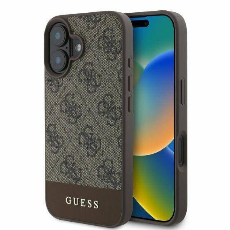 Guess Aizmugurējais vāciņš Guess Apple iPhone 16 PU 4G Stripe Case Brown