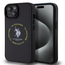 U.s. Polo Pu Aizmugurējais vāciņš U.S. Polo PU Apple iPhone 15 Leather Printed Round Double Horse MagSafe Case Black