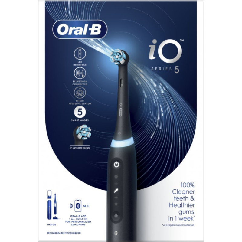 Oral-B Zobu birste Oral-B  Electric Toothbrush iO5 Rechargeable, For adults, Number of brush heads included 1, Matt Black, Number of teeth brushing modes 5