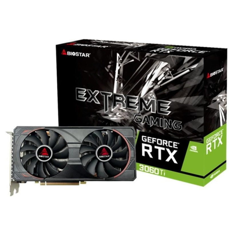 Biostar Grafiskās karte / Video kartes BIOSTAR  Graphics Card||NVIDIA GeForce RTX 3060 Ti|8 GB|GDDR6|256 bit|PCIE 4.0 16x|GPU 1410 MHz|Dual Slot Fansink|1xHDMI|3xDisplayPort|VN3606TM82
