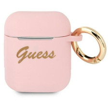 Guess Maciņš austiņām Guess Apple AirPods 1/2 Silicone Vintage Script case Pink