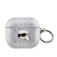 Karl Lagerfeld Maciņš austiņām Karl Lagerfeld Apple AirPods 3 PU Embossed Karl Head Case Silver