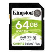 Kingston Atmiņas kartes Kingston  Canvas Select Plus UHS-I 64 GB, SDXC, Flash memory class 10