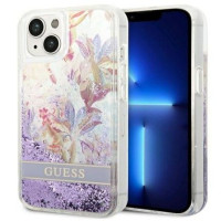 Guess Aizmugurējais vāciņš Guess Apple iPhone 14 6,1 hardcase Flower Liquid Glitter Purple