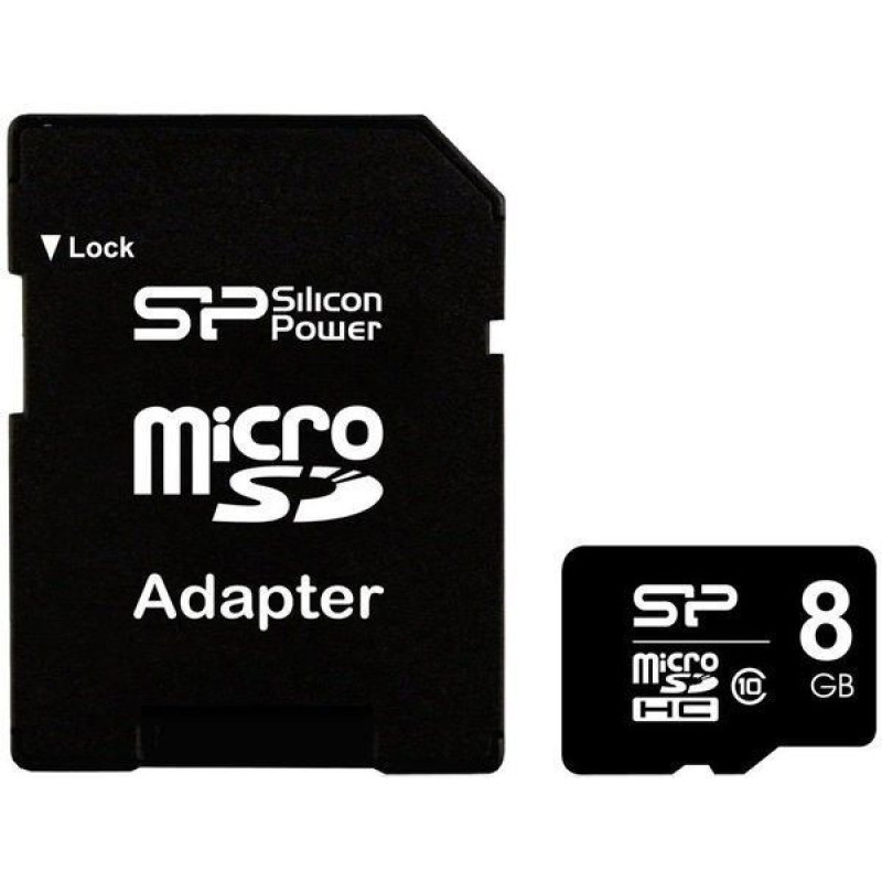 Silicon Power Atmiņas kartes Silicon power  8 GB, MicroSDHC, Flash memory class 10, SD adapter