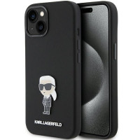 Karl Lagerfeld Aizmugurējais vāciņš Karl Lagerfeld Apple Karl Lagerfeld Silicone Ikonik Metal Pin case for iPhone 15 - black