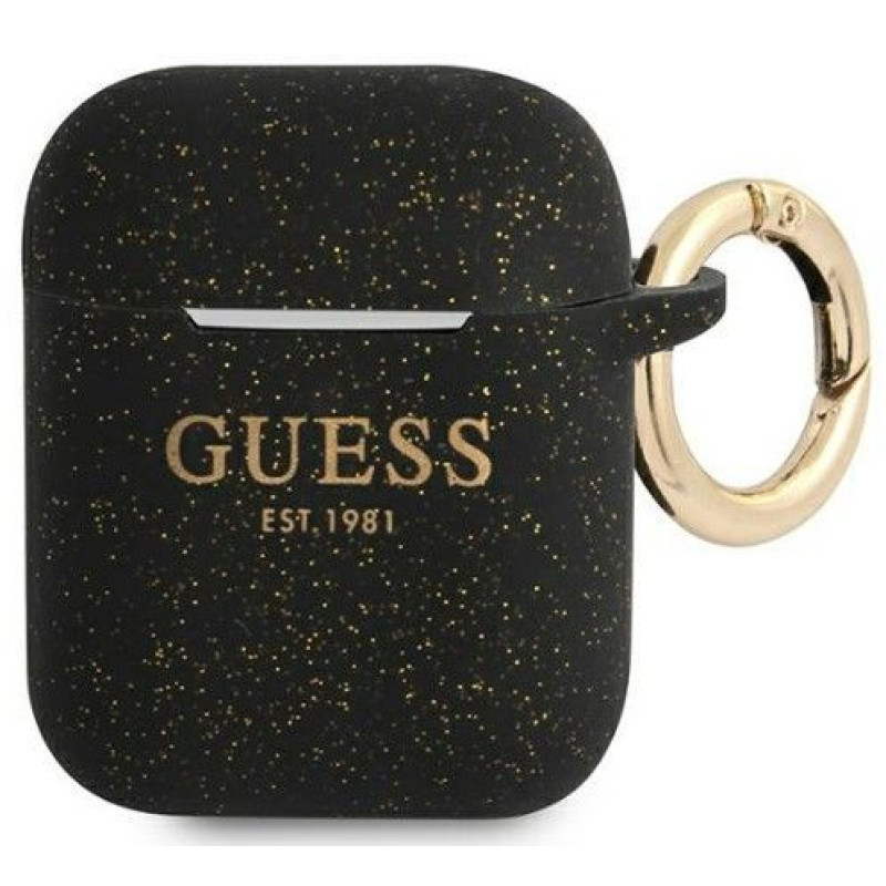Guess Maciņš austiņām Guess Apple AirPods 1/2 cover Silicone Glitter Black