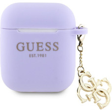 Guess Maciņš austiņām Guess Apple Airpods 1/2 Case Silicone Classic Logo Gold With 4G Charm Purple