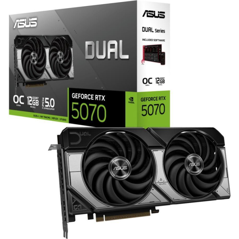 Asus Grafiskās karte / Video kartes Asus  Graphics Card||NVIDIA GeForce RTX 5070|12 GB|GDDR7|192 bit|PCIE 5.0 16x|Dual Slot Fansink|1xHDMI|3xDisplayPort|DUAL-RTX5070-O12G