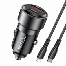 Yesido Auto lādētāji yesido  Y54 60W Fast Charging Car Charger | With TC to IP cable car cigarette lighting port charger adapter Black