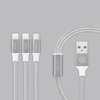 Recci Kabelis Recci Universal Delicate RCS-H120 3 in 1 Micro USB + 2 x Lightning Fast Charging 1,2 m Grey
