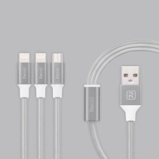 Recci Kabelis Recci Universal Delicate RCS-H120 3 in 1 Micro USB + 2 x Lightning Fast Charging 1,2 m Grey