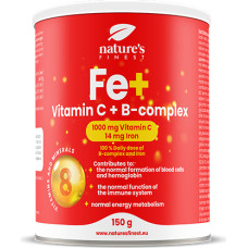 Nature's finest Iron + B-komplex+vitamin C. Augstas absorbcijas dzels glukonāta, C un B grupas vitmaīnu komplekss. Bez cukura. 150g