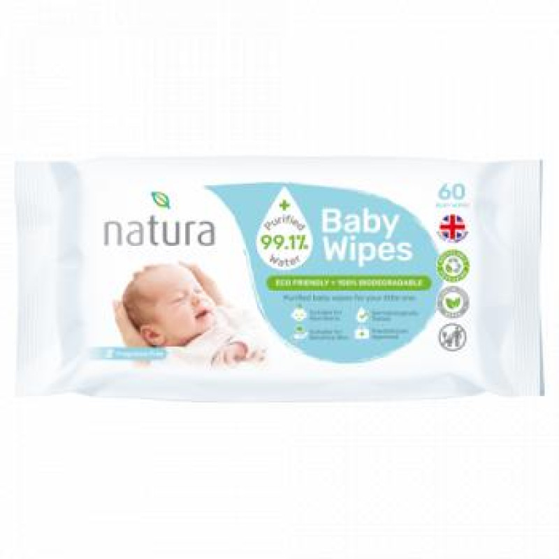 NATURA Baby mitrās salvetes 60gab