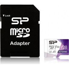 Silicon Power Atmiņas kartes Silicon power  Superior Pro 128 GB, micro SDXC, Flash memory class 10, with Adapter, C10,UHS-I U3, A1, V30