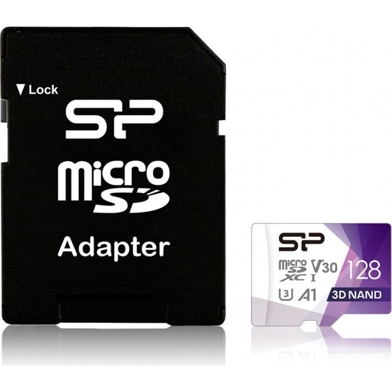 Silicon Power Atmiņas kartes Silicon power  Superior Pro 128 GB, micro SDXC, Flash memory class 10, with Adapter, C10,UHS-I U3, A1, V30