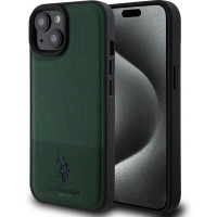 U.s. Polo Pu Aizmugurējais vāciņš U.S. Polo PU Apple iPhone 15 Leather Mesh Pattern Double Horse Case Green
