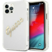 Guess Aizmugurējais vāciņš Guess Apple iPhone 12/12 Pro 6.1 hardcase Vintage Script Gold Transparent Gold