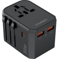 Choetech Adapteris Choetech  Choetech PD6041 USB-C USB-A PD 30W Travel Charger with 4 Plugs USA EU UK AU - Black