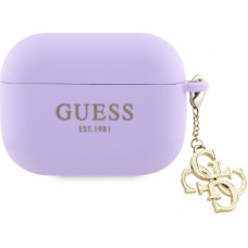 Guess Maciņš austiņām Guess Apple Airpods Pro Case Silicone Classic Logo Gold With 4G Charm Purple