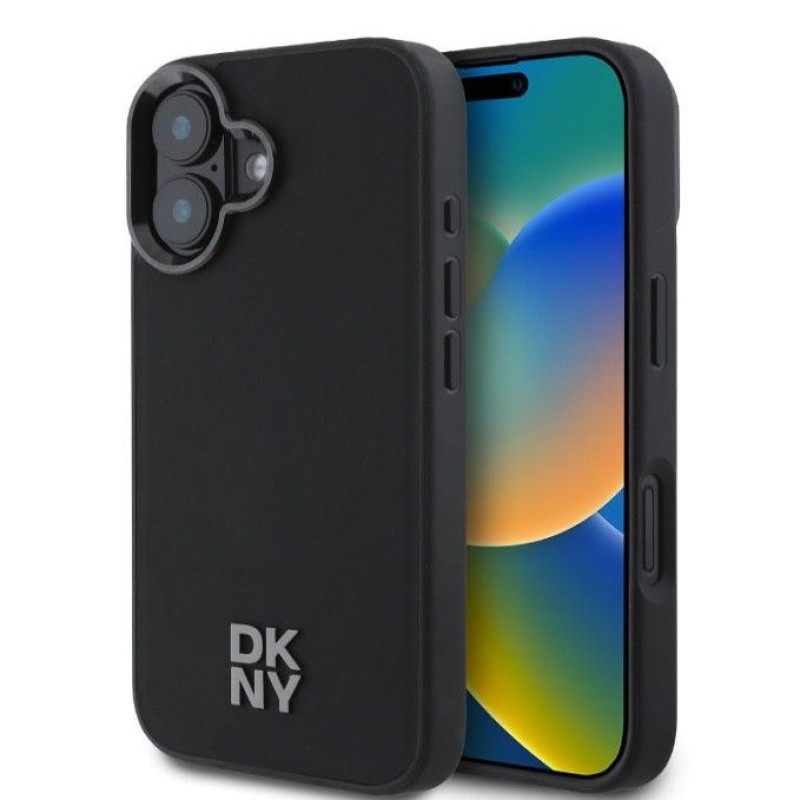 Dkny Aizmugurējais vāciņš DKNY Apple iPhone 16 PU Leather Stack Logo Magsafe Case Black