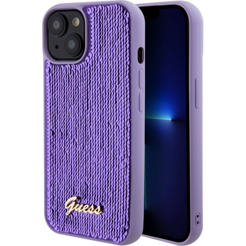 Guess Aizmugurējais vāciņš Guess - Guess Sequin Script Logo Case for iPhone 15 Purple