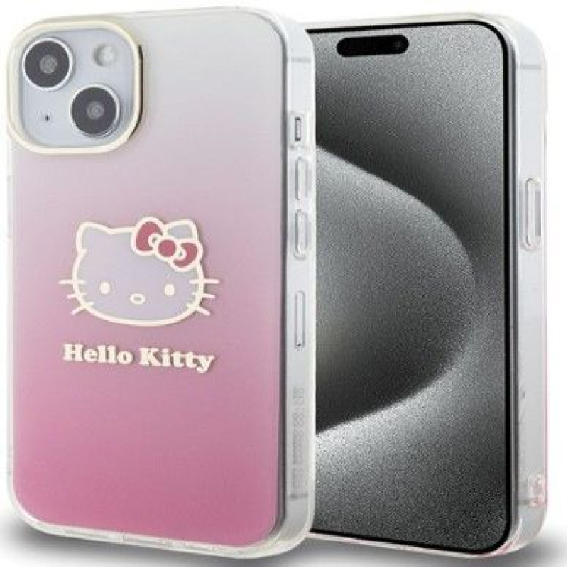 Hello Kitty Aizmugurējais vāciņš Hello Kitty Apple iPhone 15 6.1 hardcase IML Gradient Electrop Kitty Head Pink