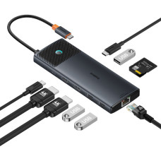 Baseus Cita datorprece Baseus  HUB 10in1 Baseus Metal Gleam Series USB-C to USB-C PD / USB-C / 3x USB-A / 2x HDMI / RJ-45 / SD / TF - black
