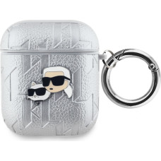 Karl Lagerfeld Aizmugurējais vāciņš Karl Lagerfeld - Karl Lagerfeld PU Embossed Karl and Choupette Heads Case for AirPods 1/2 Silver