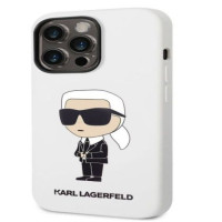 Karl Lagerfeld Aizmugurējais vāciņš Karl Lagerfeld Apple iPhone 14 Pro Liquid Silicone Ikonik NFT Case White