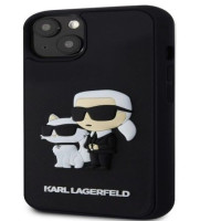 Karl Lagerfeld Aizmugurējais vāciņš Karl Lagerfeld Apple iPhone 15 Rubber Karl and Choupette Case Black