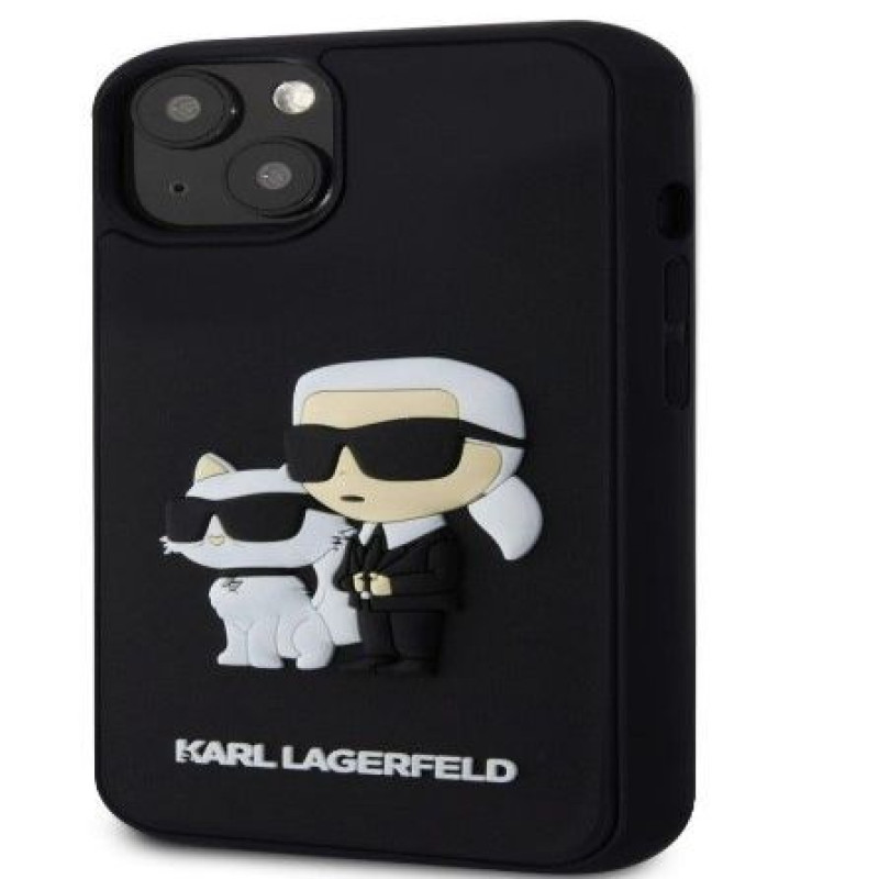 Karl Lagerfeld Aizmugurējais vāciņš Karl Lagerfeld Apple iPhone 15 Rubber Karl and Choupette Case Black