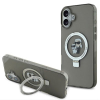 Karl Lagerfeld Aizmugurējais vāciņš Karl Lagerfeld Apple iPhone 16 Ringstand Karl and Choupette MagSafe Case Black