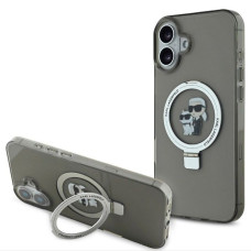 Karl Lagerfeld Aizmugurējais vāciņš Karl Lagerfeld Apple iPhone 16 Ringstand Karl and Choupette MagSafe Case Black