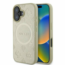 Guess Aizmugurējais vāciņš Guess Apple iPhone 16 Saffiano Peony Stamp MagSafe Case Gold
