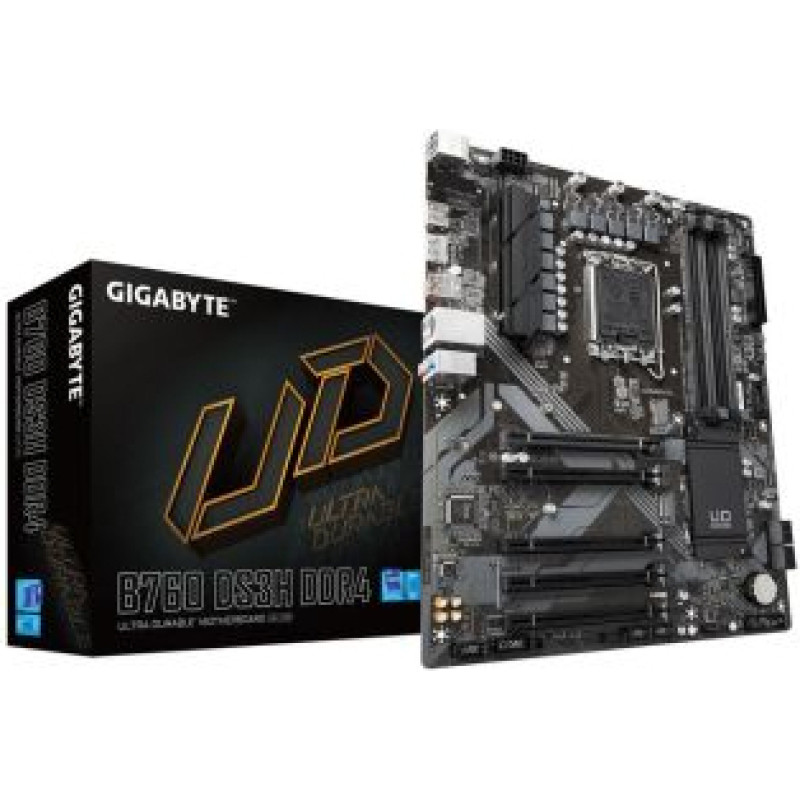 Gigabyte Pamatplate Intel procesorsiem Gigabyte  Mainboard||Intel B760 Express|LGA1700|ATX|Memory DDR4|Memory slots 4|4xPCI-Express 3.0 1x|1xPCI-Express 4.0 16x|2xM.2|1xHDMI|1xDisplayPort|4xUSB 2.0|1xUSB 3.2|1xUSB-C|1xPS/2|1xRJ45|3xAudio port|B760DS3HDDR4