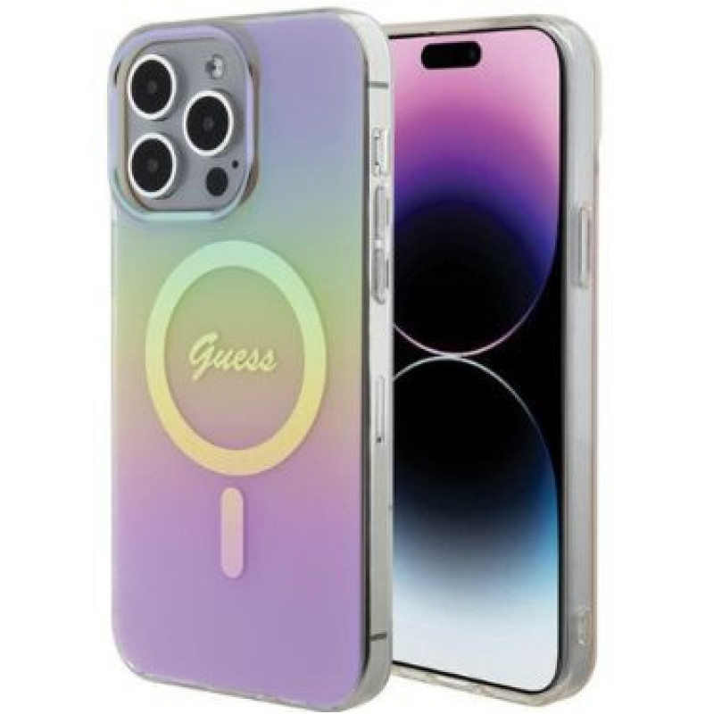 Guess Aizmugurējais vāciņš Guess Apple iPhone 15 Pro HC IML MAGSAFE IRIDESCENT Pink