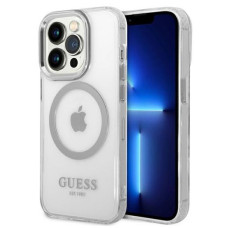 Guess Aizmugurējais vāciņš Guess Apple iPhone 14 Pro Max 6.7 hard case Metal Outline Magsafe Silver
