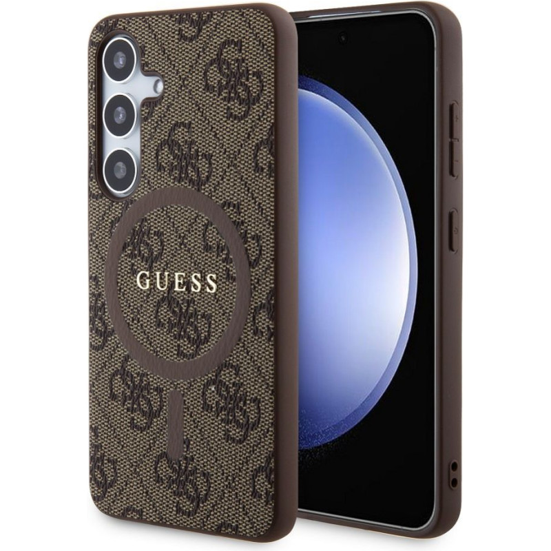 Guess Aizmugurējais vāciņš Guess - Guess PU Leather 4G Colored Ring MagSafe Case for Samsung Galaxy S24 Brown