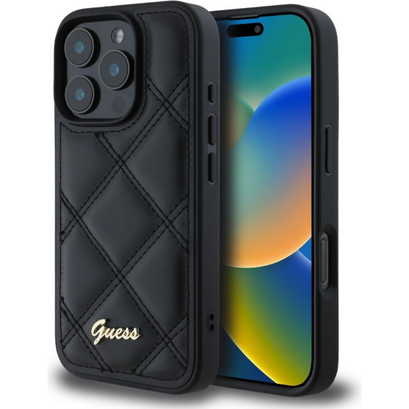 Guess Aizmugurējais vāciņš Guess - Guess PU Leather Quilted Case for iPhone 16 Pro Max Black