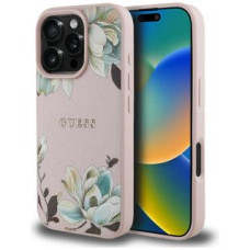 Guess Aizmugurējais vāciņš Guess - Etui Guess Grained Printed Flower         Pattern MagSafe for iPhone 16 Pro Pink