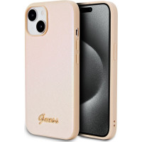 Guess Aizmugurējais vāciņš Guess - Guess PU Leather Iridescent Metal Script Case for iPhone 15 Gold