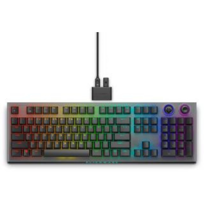 Dell Datora tastatūra Dell  Alienware Tri-Mode AW920K Wireless Gaming Keyboard, RGB LED light, US, Wireless, Dark Side of the Moon, Bluetooth, Numeric keypad, CHERRY MX Red