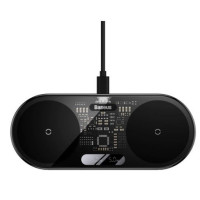 Baseus Bezvadu lādētājs Baseus Universal Digital LED Display dual wireless charger with digital display 20W Black