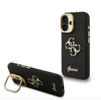 Guess Aizmugurējais vāciņš Guess Apple iPhone 16 PU Grained 4G Logo Stand Camera Frame Case Black