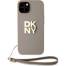 Dkny Aizmugurējais vāciņš DKNY Apple DKNY PU Leather Stack Logo Wrist Strap Case for iPhone 14 Beige