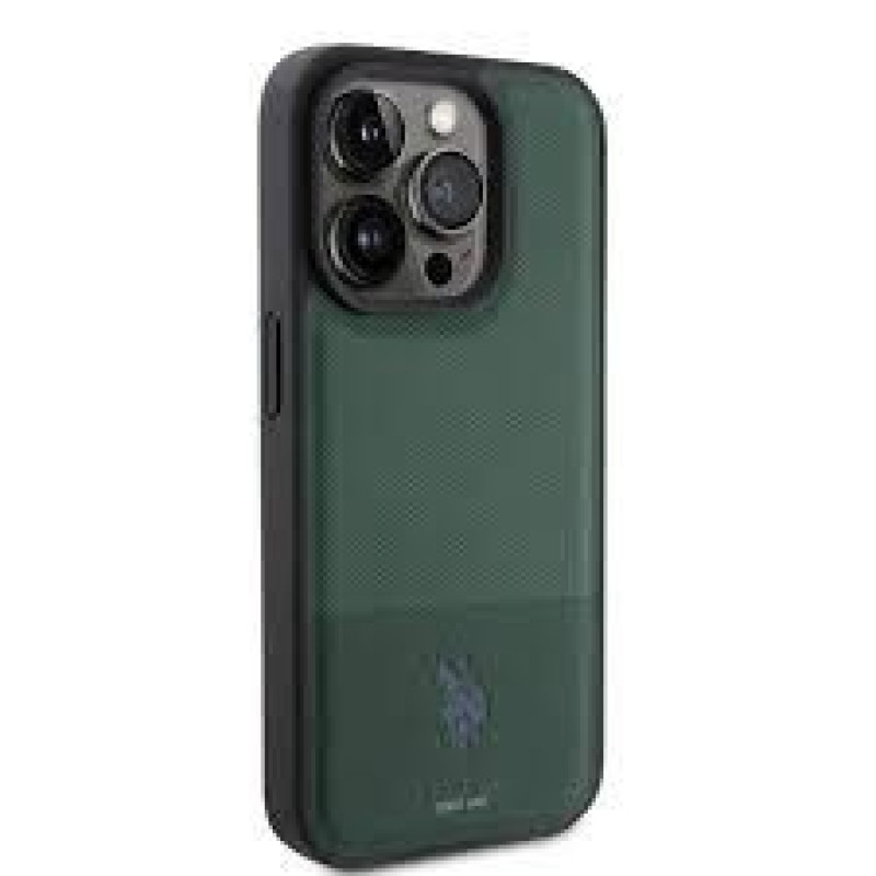 U.s. Polo Pu Aizmugurējais vāciņš U.S. Polo PU Apple iPhone 15 Pro Leather Mesh Pattern Double Horse Case Green